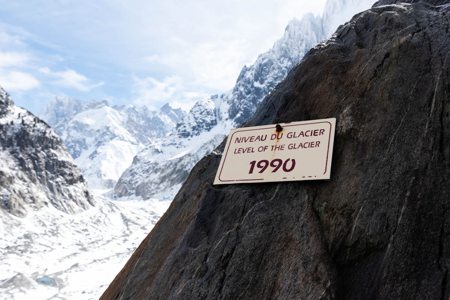 panneau niveau du glacier de la mer de glace